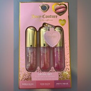 Juicy Couture Lip Oil Trio Soft Coral, Dark Mauve Pink, Bright Pink plus charm